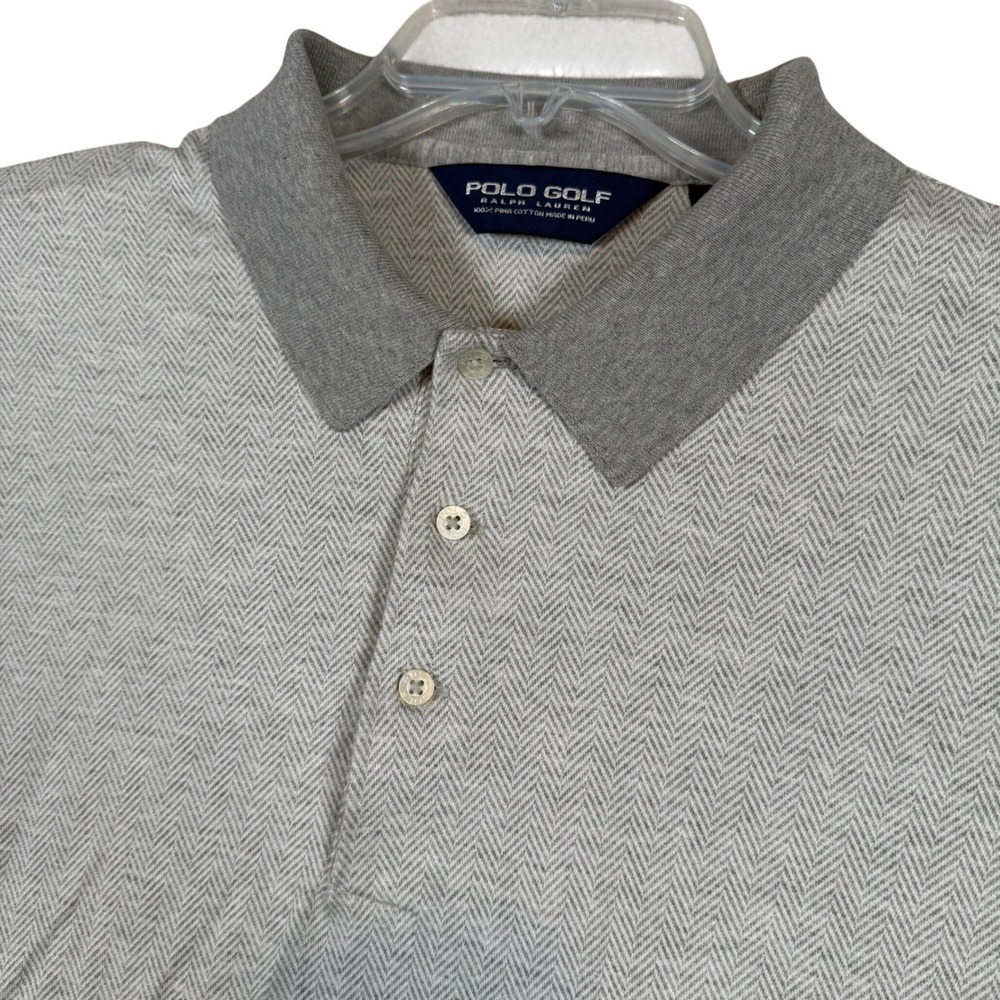 Polo Golf Ralph Lauren Mens Gray Herringbone Pima Cotton Golf Polo Shirt Size L